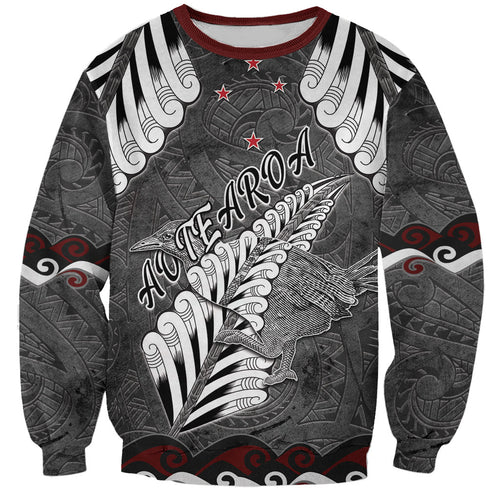 New Zealand Weka Personalised Sweatshirt Aotearoa Hen Silver Fern Maori Pattern