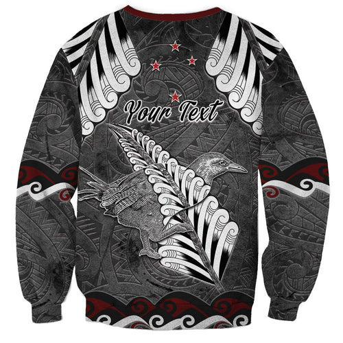 New Zealand Weka Personalised Sweatshirt Aotearoa Hen Silver Fern Maori Pattern