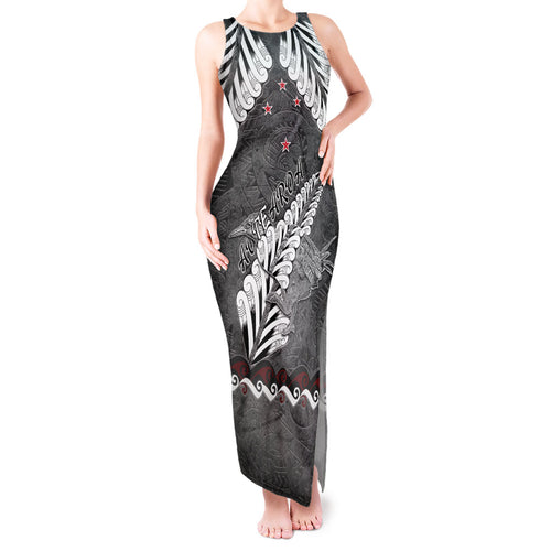 New Zealand Weka Personalised Tank Maxi Dress Aotearoa Hen Silver Fern Maori Pattern