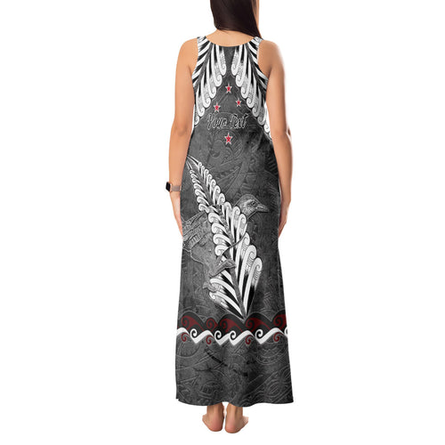 New Zealand Weka Personalised Tank Maxi Dress Aotearoa Hen Silver Fern Maori Pattern