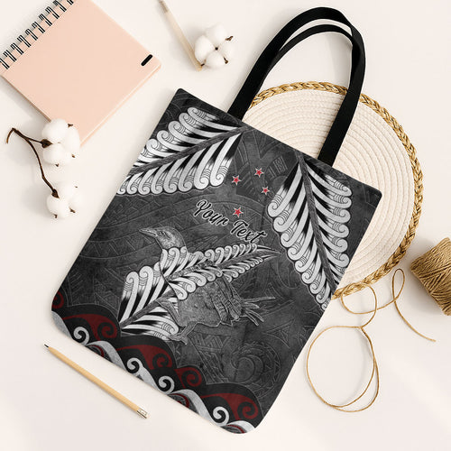 New Zealand Weka Personalised Tote Bag Aotearoa Hen Silver Fern Maori Pattern