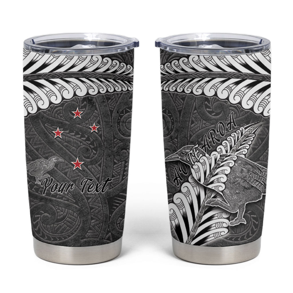 New Zealand Weka Personalised Tumbler Cup Aotearoa Hen Silver Fern Maori Pattern