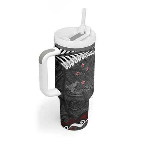 New Zealand Weka Personalised Tumbler With Handle Aotearoa Hen Silver Fern Maori Pattern