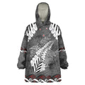 New Zealand Weka Personalised Wearable Blanket Hoodie Aotearoa Hen Silver Fern Maori Pattern