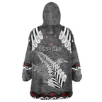 New Zealand Weka Personalised Wearable Blanket Hoodie Aotearoa Hen Silver Fern Maori Pattern