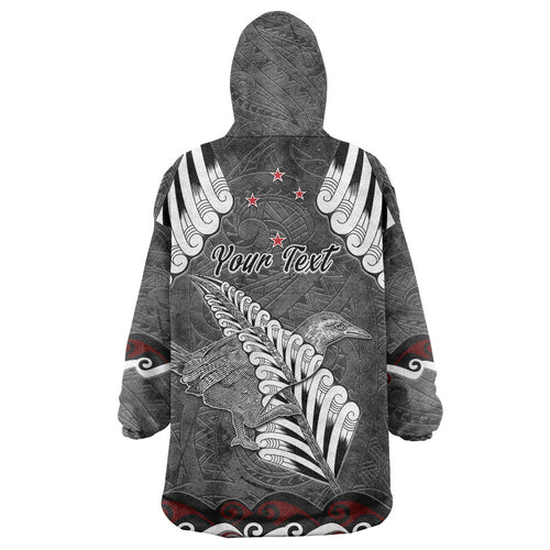 New Zealand Weka Personalised Wearable Blanket Hoodie Aotearoa Hen Silver Fern Maori Pattern