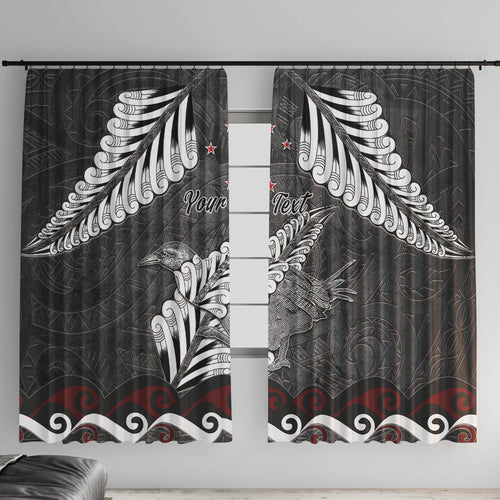 New Zealand Weka Personalised Window Curtain Aotearoa Hen Silver Fern Maori Pattern