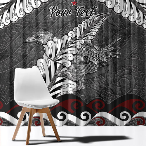 New Zealand Weka Personalised Window Curtain Aotearoa Hen Silver Fern Maori Pattern