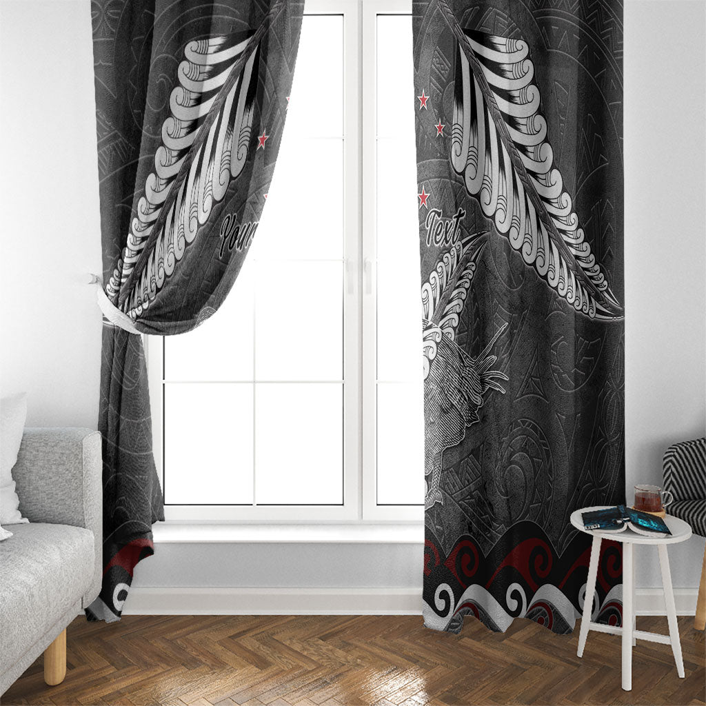 New Zealand Weka Personalised Window Curtain Aotearoa Hen Silver Fern Maori Pattern