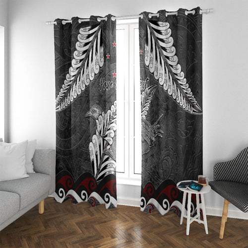 New Zealand Weka Personalised Window Curtain Aotearoa Hen Silver Fern Maori Pattern