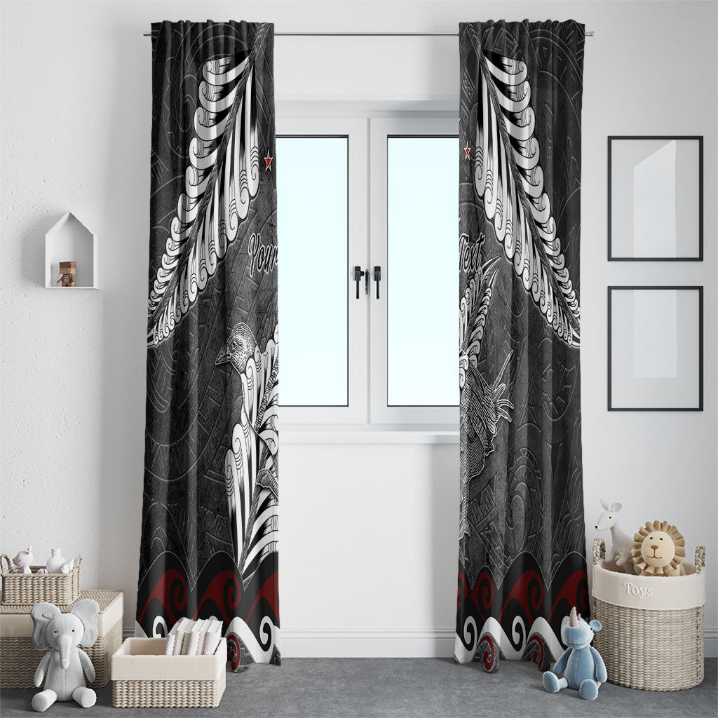 New Zealand Weka Personalised Window Curtain Aotearoa Hen Silver Fern Maori Pattern
