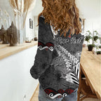 New Zealand Weka Personalised Women Casual Shirt Aotearoa Hen Silver Fern Maori Pattern