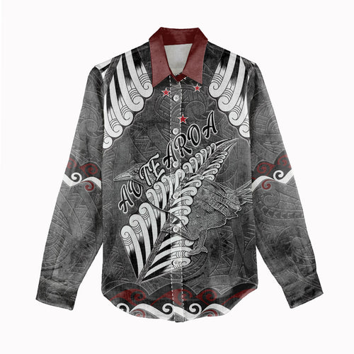 New Zealand Weka Personalised Women Casual Shirt Aotearoa Hen Silver Fern Maori Pattern