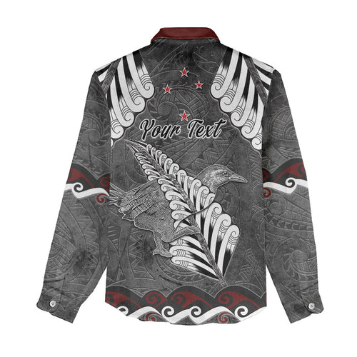New Zealand Weka Personalised Women Casual Shirt Aotearoa Hen Silver Fern Maori Pattern