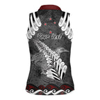 New Zealand Weka Personalised Women Sleeveless Polo Shirt Aotearoa Hen Silver Fern Maori Pattern