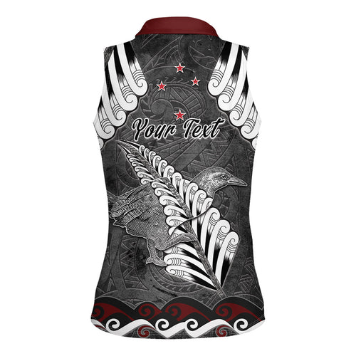 New Zealand Weka Personalised Women Sleeveless Polo Shirt Aotearoa Hen Silver Fern Maori Pattern