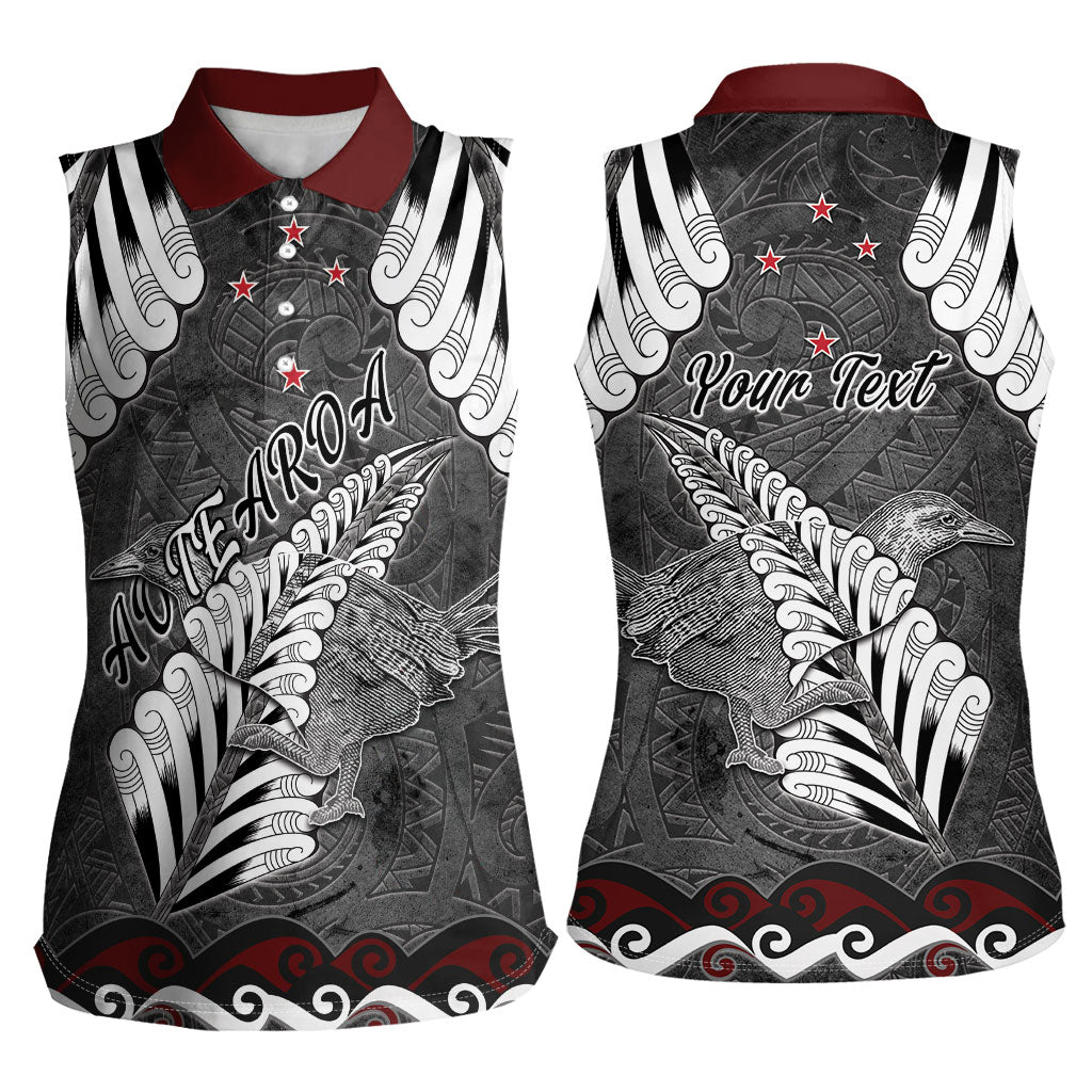 New Zealand Weka Personalised Women Sleeveless Polo Shirt Aotearoa Hen Silver Fern Maori Pattern