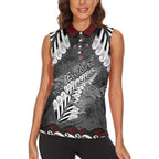 New Zealand Weka Personalised Women Sleeveless Polo Shirt Aotearoa Hen Silver Fern Maori Pattern