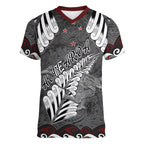 New Zealand Weka Personalised Women V-Neck T-Shirt Aotearoa Hen Silver Fern Maori Pattern