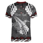 New Zealand Weka Personalised Women V-Neck T-Shirt Aotearoa Hen Silver Fern Maori Pattern