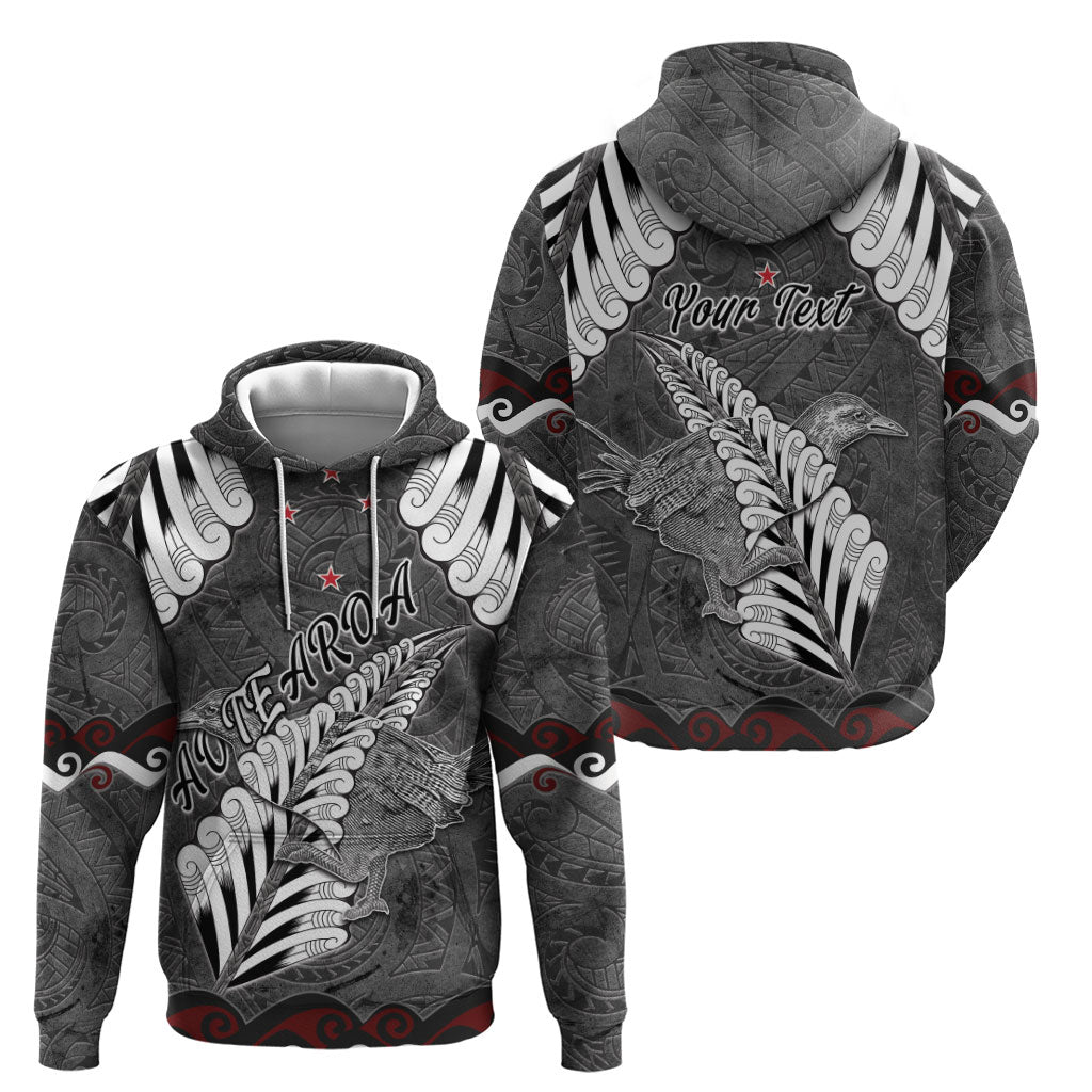 New Zealand Weka Personalised Zip Hoodie Aotearoa Hen Silver Fern Maori Pattern