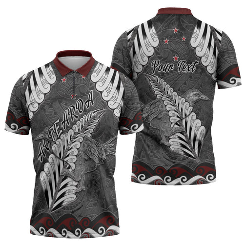 New Zealand Weka Personalised Zipper Polo Shirt Aotearoa Hen Silver Fern Maori Pattern
