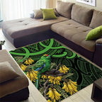 New Zealand Parakeet Bird Area Rug Maori Kakariki Kowhai Maori Pattern