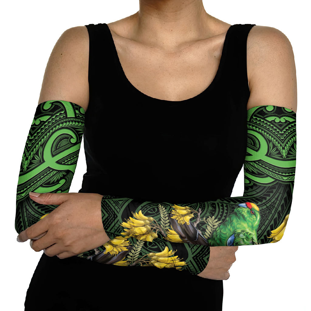New Zealand Parakeet Bird Arm Sleeves Maori Kakariki Kowhai Maori Pattern