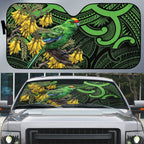 New Zealand Parakeet Bird Auto Sun Shade Maori Kakariki Kowhai Maori Pattern