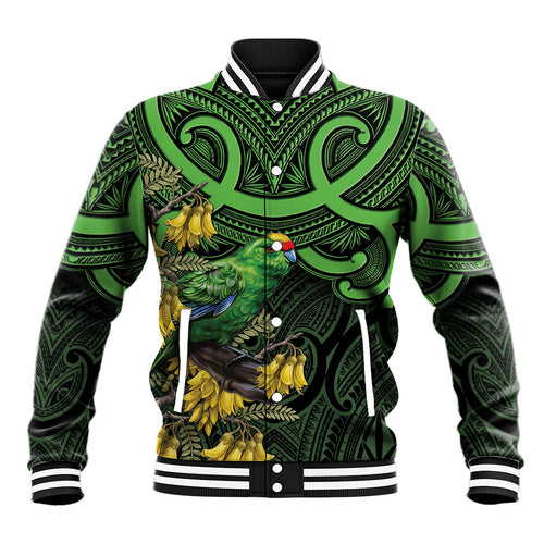 New Zealand Parakeet Bird Baseball Jacket Maori Kakariki Kowhai Maori Pattern