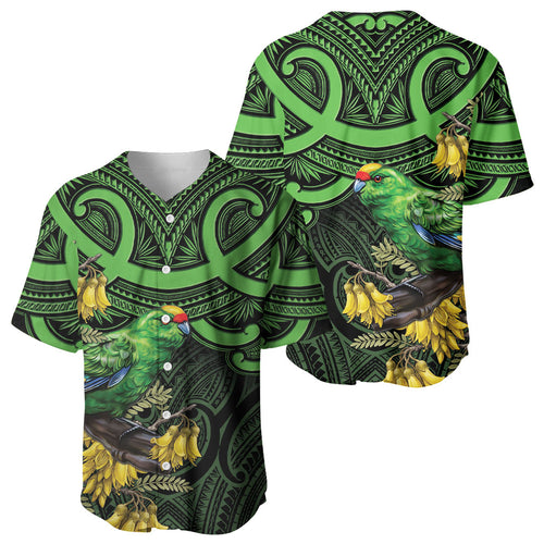 New Zealand Parakeet Bird Baseball Jersey Maori Kakariki Kowhai Maori Pattern
