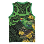 New Zealand Parakeet Bird Basketball Jersey Maori Kakariki Kowhai Maori Pattern