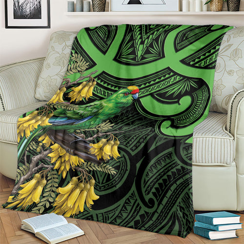 New Zealand Parakeet Bird Blanket Maori Kakariki Kowhai Maori Pattern