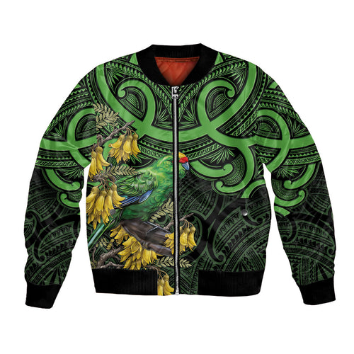 New Zealand Parakeet Bird Bomber Jacket Maori Kakariki Kowhai Maori Pattern