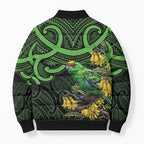 New Zealand Parakeet Bird Bomber Puffer Jacket Maori Kakariki Kowhai Maori Pattern