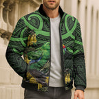 New Zealand Parakeet Bird Bomber Puffer Jacket Maori Kakariki Kowhai Maori Pattern