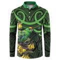 New Zealand Parakeet Bird Button Sweatshirt Maori Kakariki Kowhai Maori Pattern