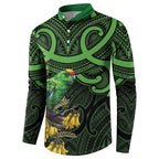 New Zealand Parakeet Bird Button Sweatshirt Maori Kakariki Kowhai Maori Pattern