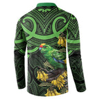 New Zealand Parakeet Bird Button Sweatshirt Maori Kakariki Kowhai Maori Pattern