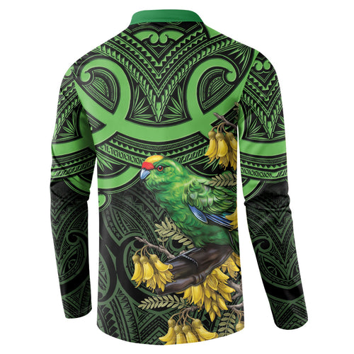 New Zealand Parakeet Bird Button Sweatshirt Maori Kakariki Kowhai Maori Pattern