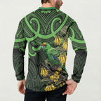 New Zealand Parakeet Bird Button Sweatshirt Maori Kakariki Kowhai Maori Pattern