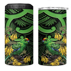New Zealand Parakeet Bird 4 in 1 Can Cooler Tumbler Maori Kakariki Kowhai Maori Pattern