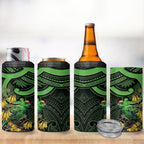New Zealand Parakeet Bird 4 in 1 Can Cooler Tumbler Maori Kakariki Kowhai Maori Pattern