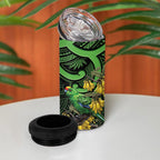 New Zealand Parakeet Bird 4 in 1 Can Cooler Tumbler Maori Kakariki Kowhai Maori Pattern