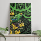 New Zealand Parakeet Bird Canvas Wall Art Maori Kakariki Kowhai Maori Pattern
