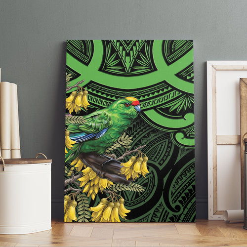 New Zealand Parakeet Bird Canvas Wall Art Maori Kakariki Kowhai Maori Pattern