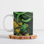 New Zealand Parakeet Bird Ceramic Mug Maori Kakariki Kowhai Maori Pattern