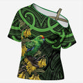 New Zealand Parakeet Bird Cross Shoulder Shirt Maori Kakariki Kowhai Maori Pattern