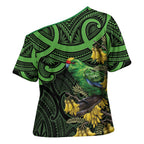 New Zealand Parakeet Bird Cross Shoulder Shirt Maori Kakariki Kowhai Maori Pattern