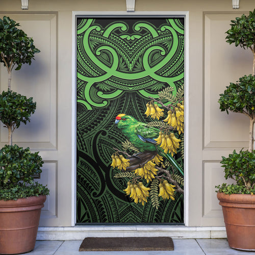 New Zealand Parakeet Bird Door Cover Maori Kakariki Kowhai Maori Pattern